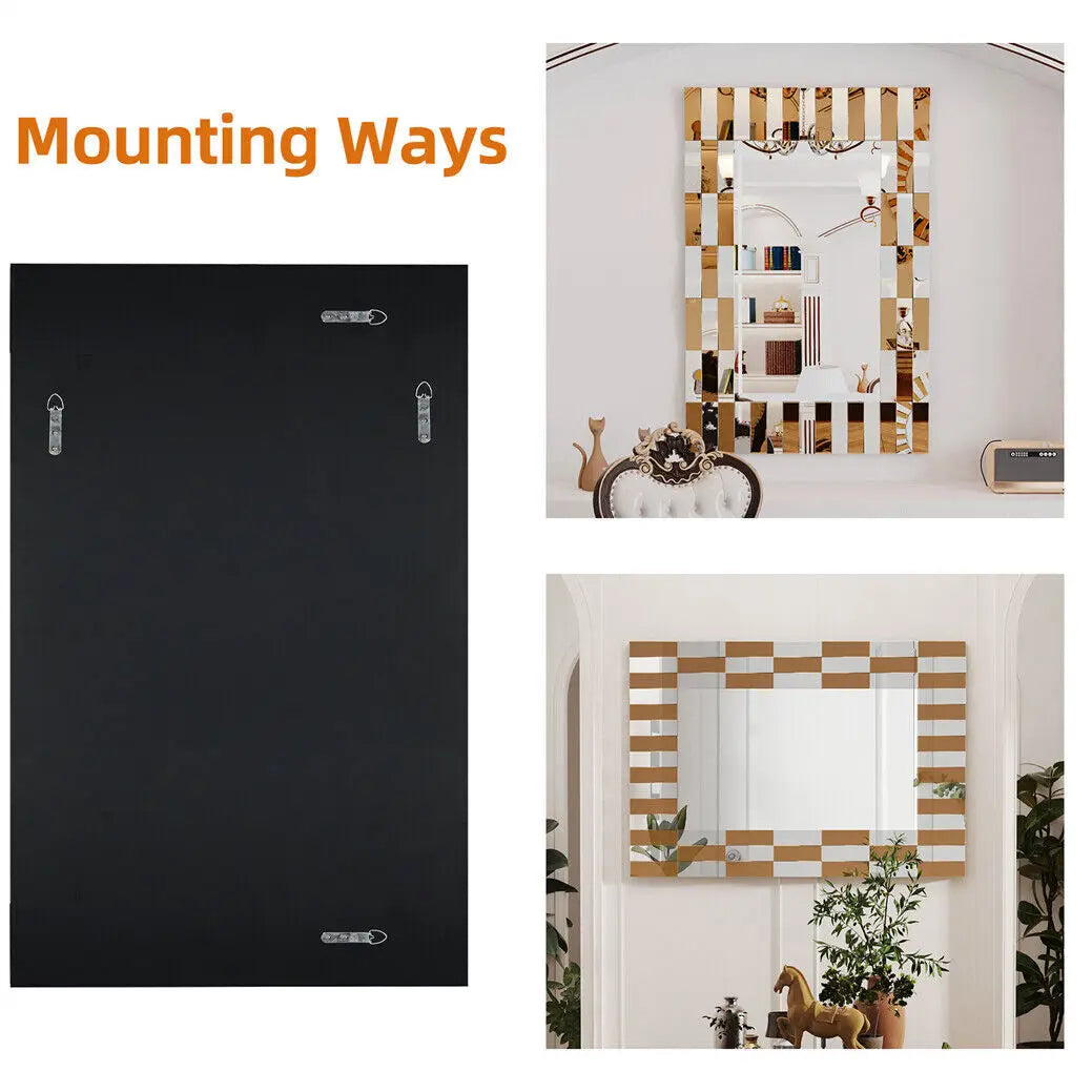 Large Two-Tone Rectangular Wall Mirror (Silver & Bronze Glass)