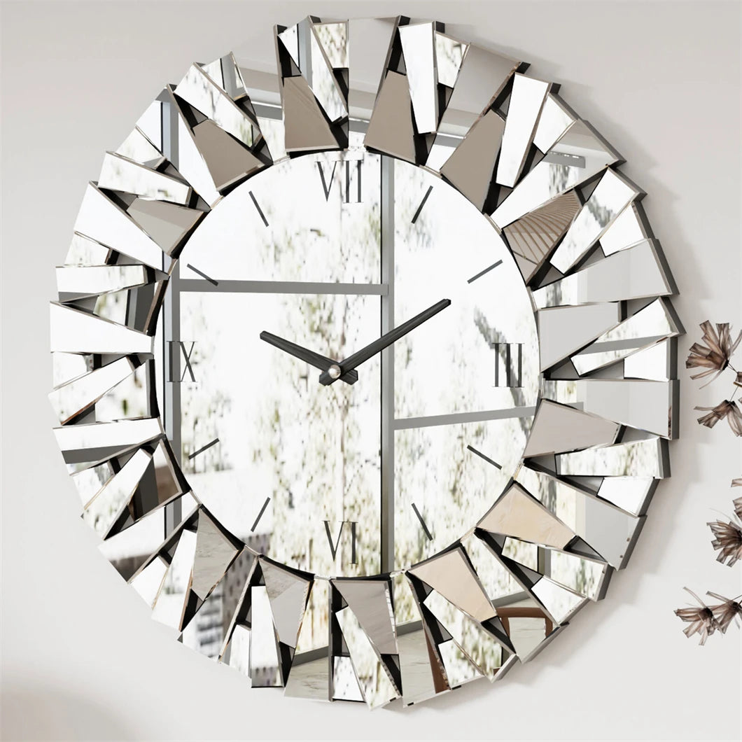 Large Sunburst Mirrored Wall Clock