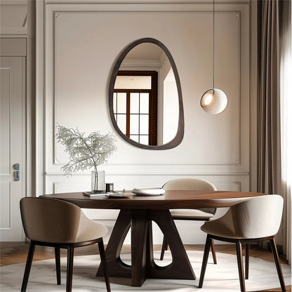 "Asymmetrical Walnut Wood Wall Mirror (Pebble Shape)