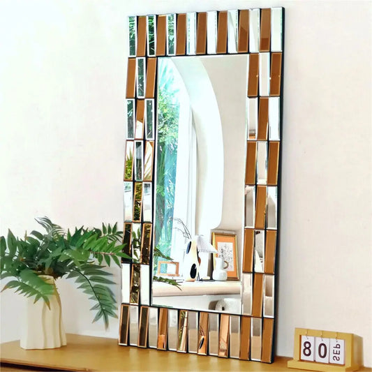 Large Two-Tone Rectangular Wall Mirror (Silver & Bronze Glass)