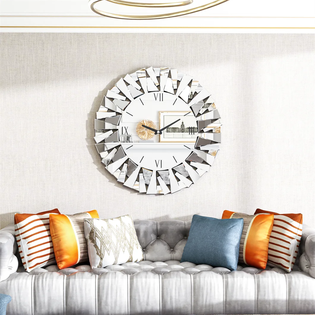 Large Sunburst Mirrored Wall Clock