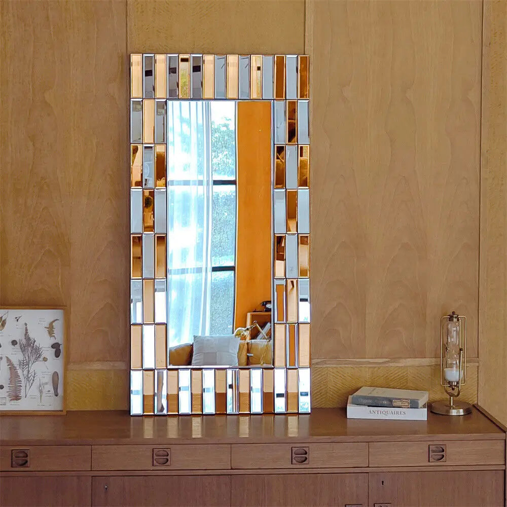Large Two-Tone Rectangular Wall Mirror (Silver & Bronze Glass)