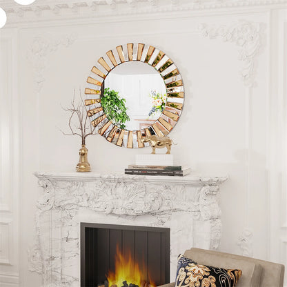 Round Two-Tone Sunburst Wall Mirror (Silver & Bronze Glass)