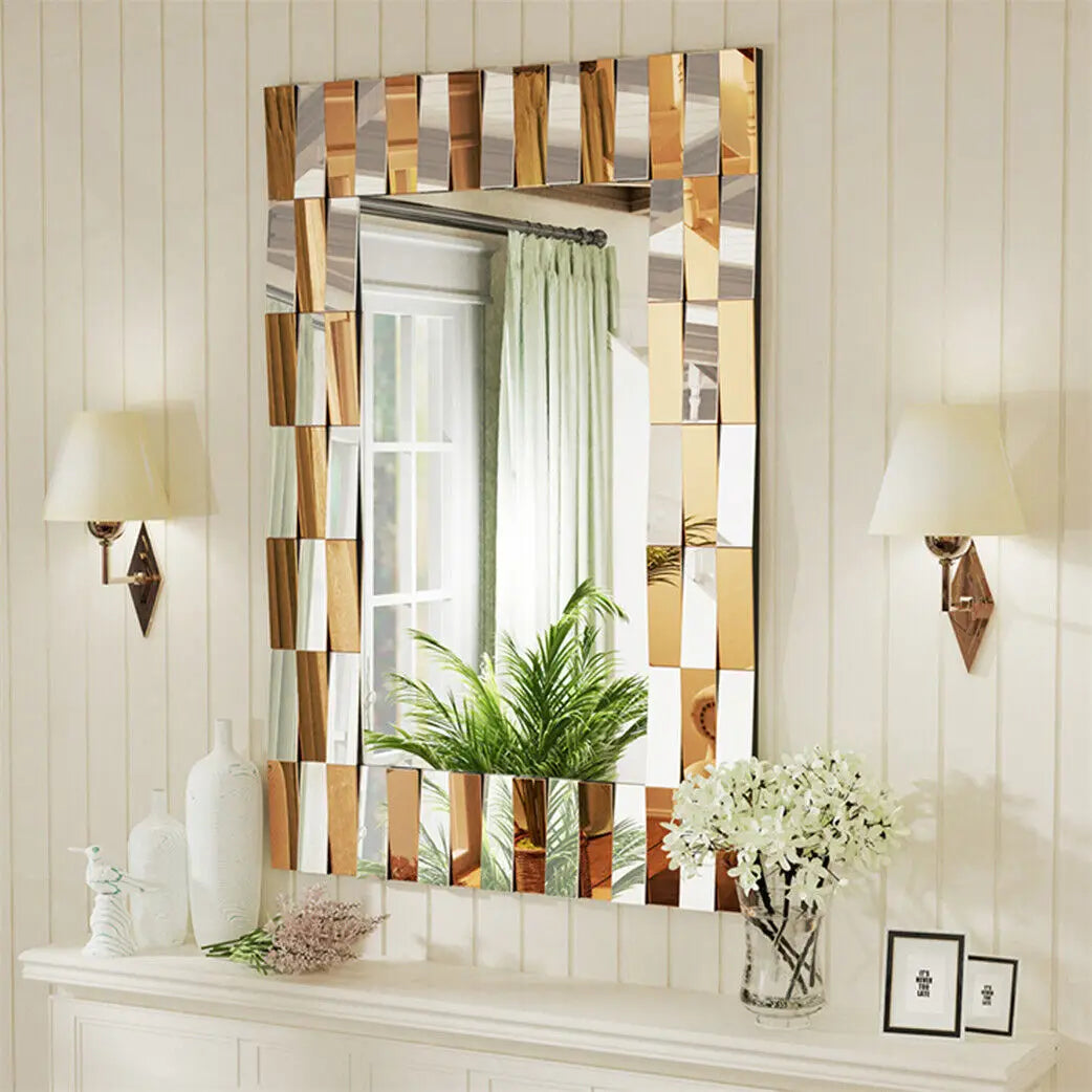 Large Two-Tone Rectangular Wall Mirror (Silver & Bronze Glass)