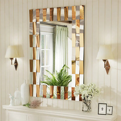 Large Two-Tone Rectangular Wall Mirror (Silver & Bronze Glass)