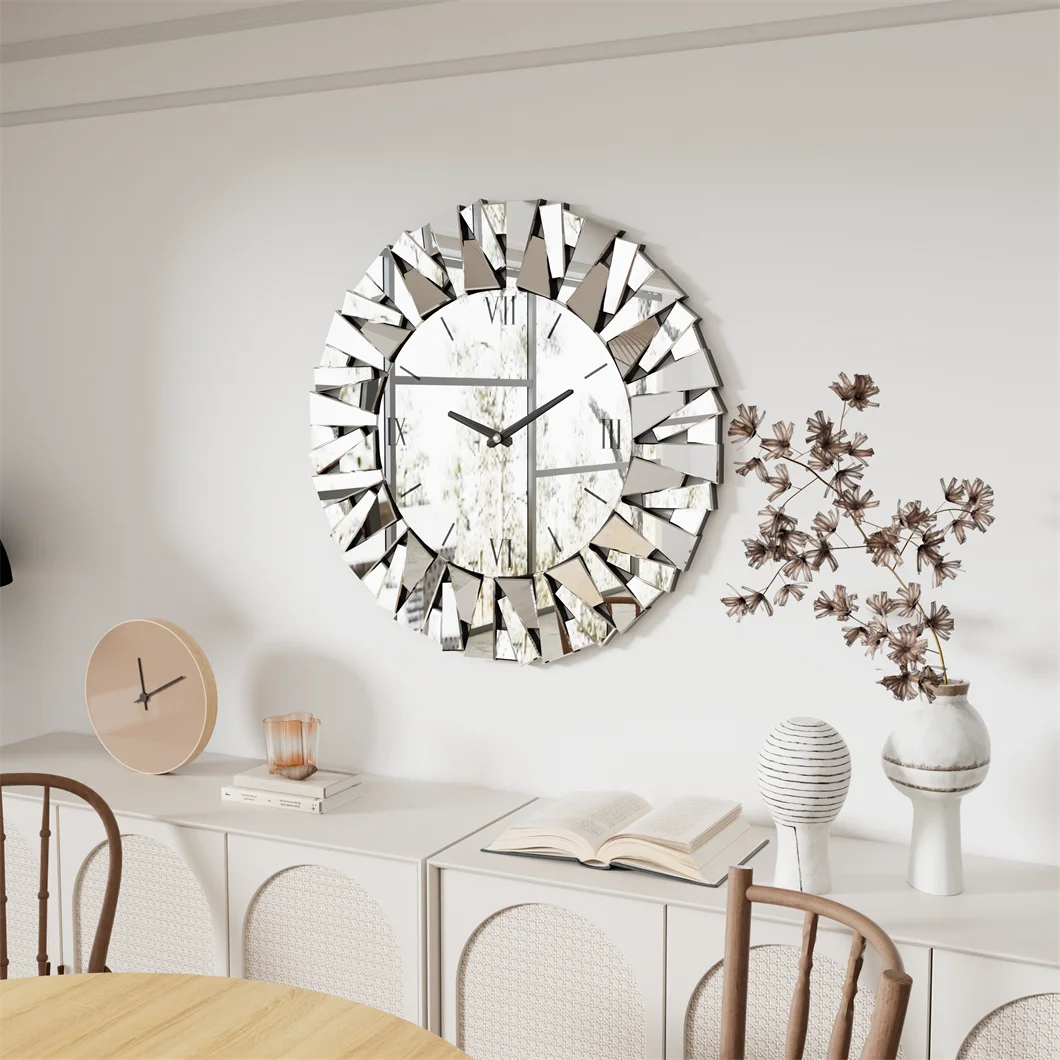 Large Sunburst Mirrored Wall Clock