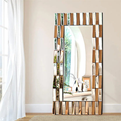 Large Two-Tone Rectangular Wall Mirror (Silver & Bronze Glass)