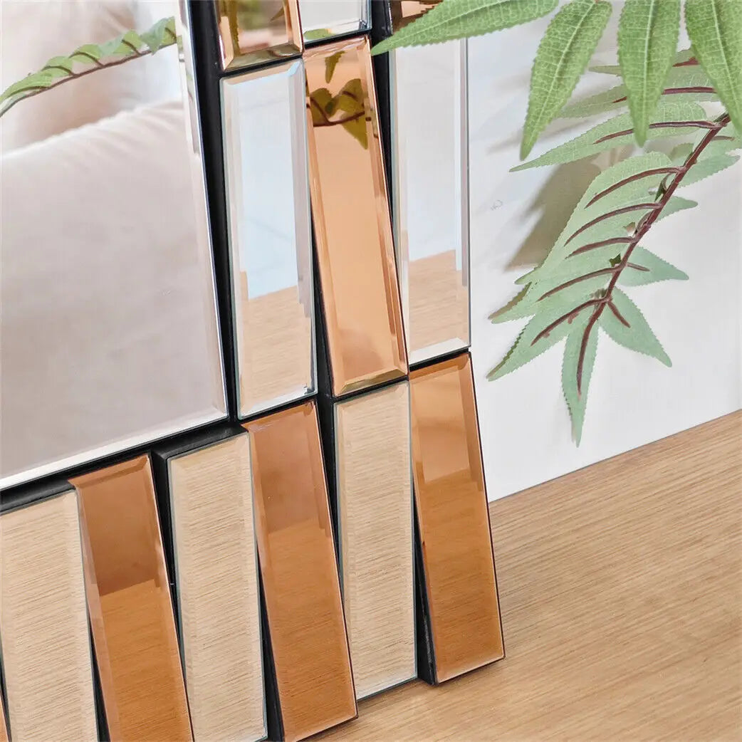 Large Two-Tone Rectangular Wall Mirror (Silver & Bronze Glass)
